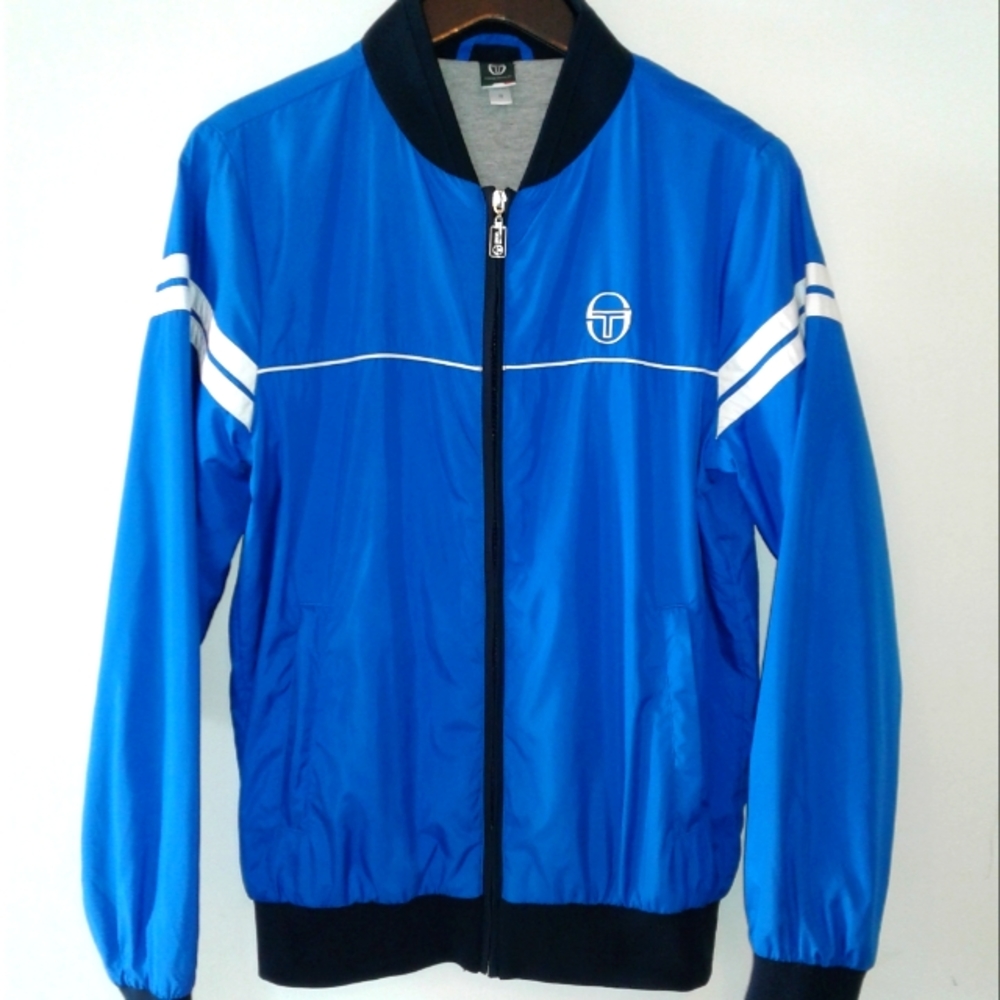 Sergio Tacchini Italy tennis Full Zip Track Jacket Size S retro gray lined blue